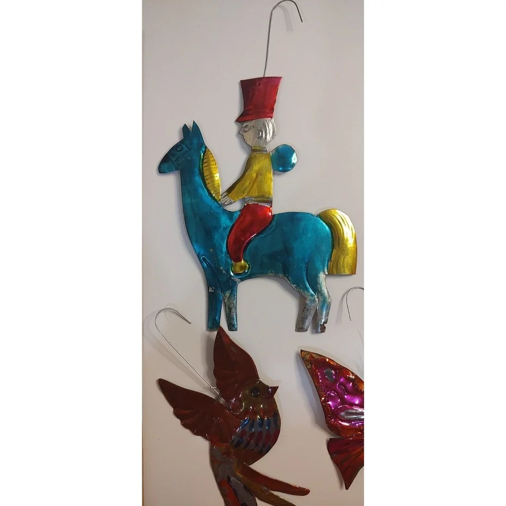 Vtg Pressed Cutout Tin Christmas Ornaments Soldier Butterfly Bird Folk A14